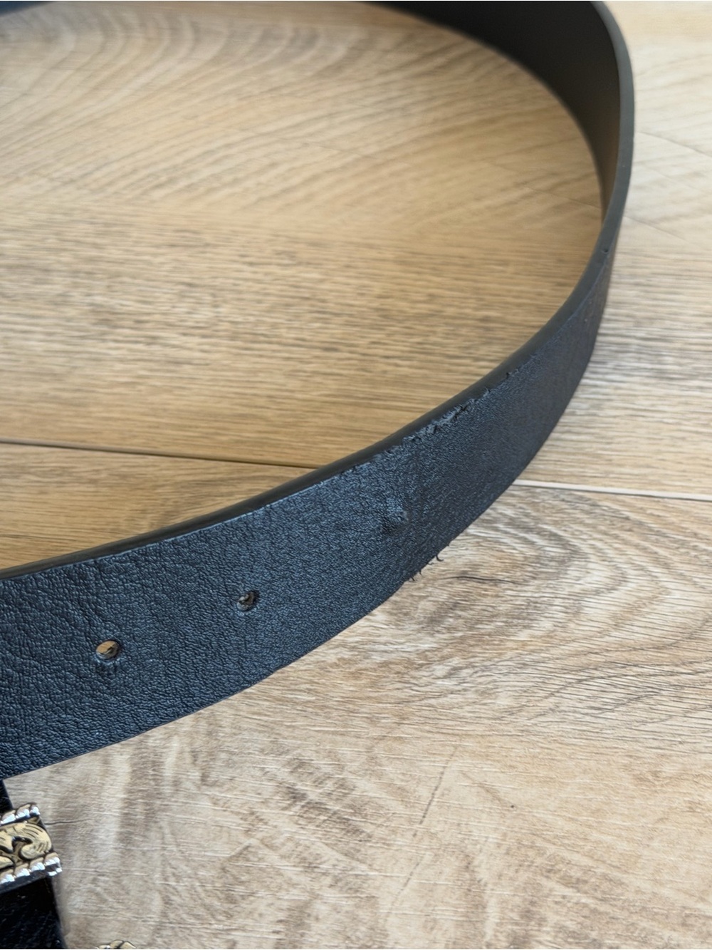 Women's Black Leather Belt with Ornate Silver Western Buckle - Picture 5 of 5